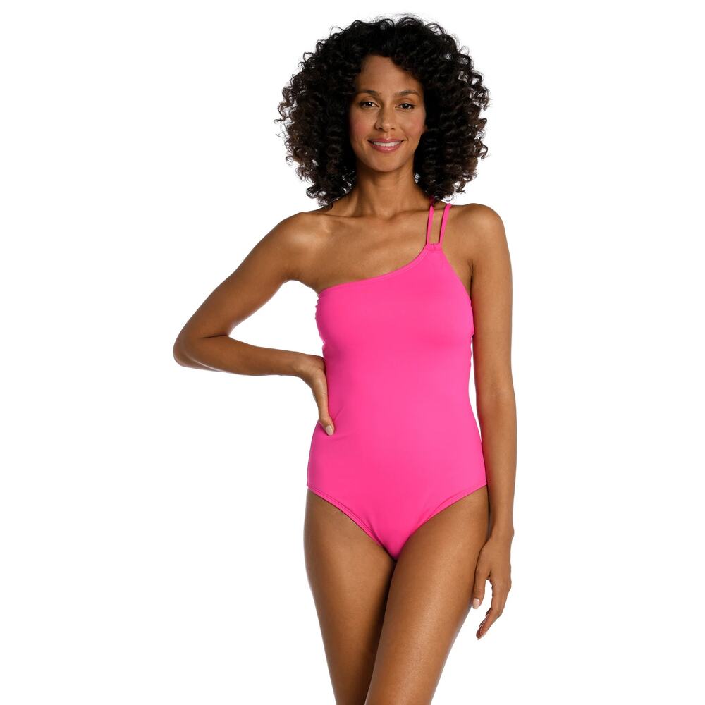 La Blanca Womens Island Goddess Lace Back One Shoulder One Piece Swimsuit